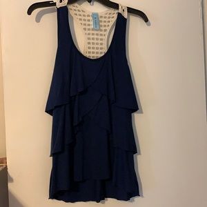 M.FASIS, Layered Navy Blue and White Crochet Top, Size Medium.